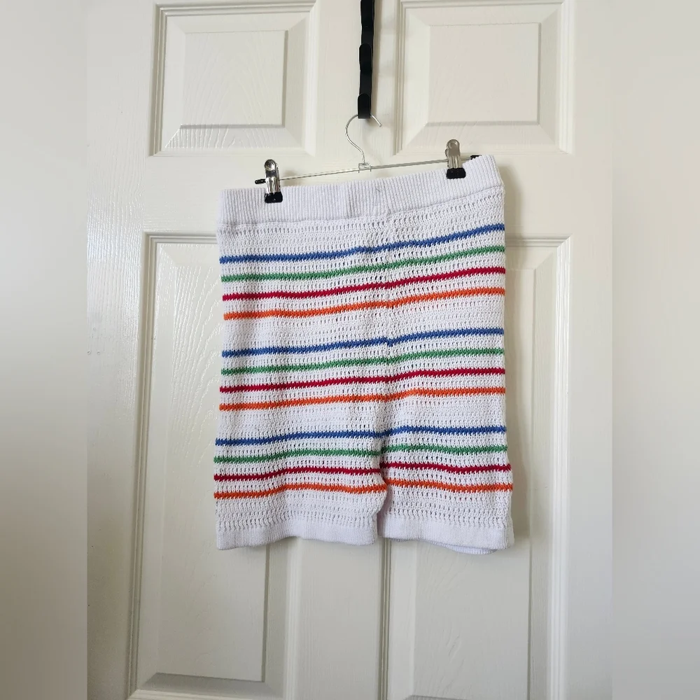 Striped Knit Crochet White Women Shorts